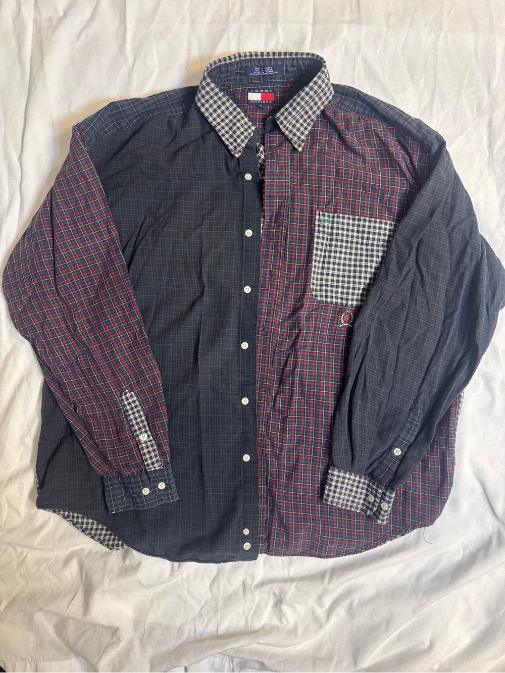 Vintage 90s Tommy Hilfiger Patchwork Plaid Shirt Crest Logo XL